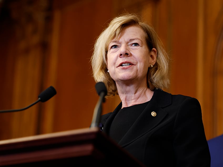Sen. Tammy Baldwin (D-WI) speaks at a bill enrollment ceremony for the Respect For Marriage Act at the U.S. Capitol Building on December 08, 2022 in Washington, DC. In a 258-169 vote, the House of Representatives passed the Respect For Marriage Act which ensures marriage equality for same-sex and interracial couples. (Photo by Anna Moneymaker/Getty Images)