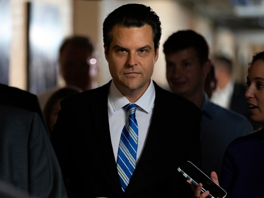 WASHINGTON, DC - SEPTEMBER 30: House Freedom Caucus member Rep. Matt Gaetz (R-FL) arrives for a meeting of the Republican House caucus on September 30, 2023 in Washington, DC. The government is expected to enter a shutdown at midnight if a last-minute budget deal is not reached by the House on Saturday. (Photo by Nathan Howard/Getty Images)