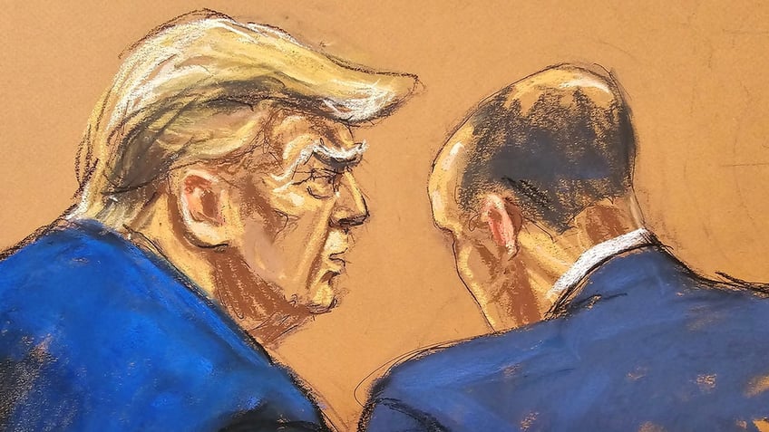 Emil Bove and Donald Trump in courtroom sketch
