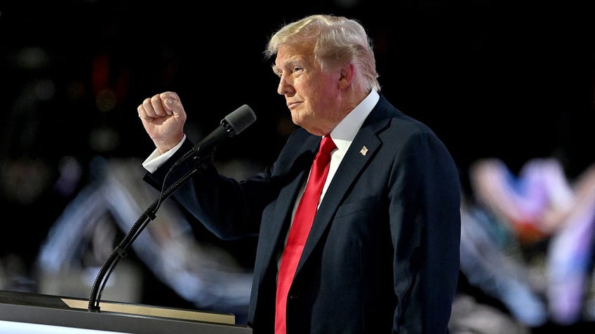 Donald Trump arrives to speak during the Republican National Convention