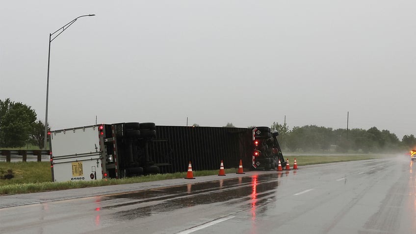 Overturned semi-trailer