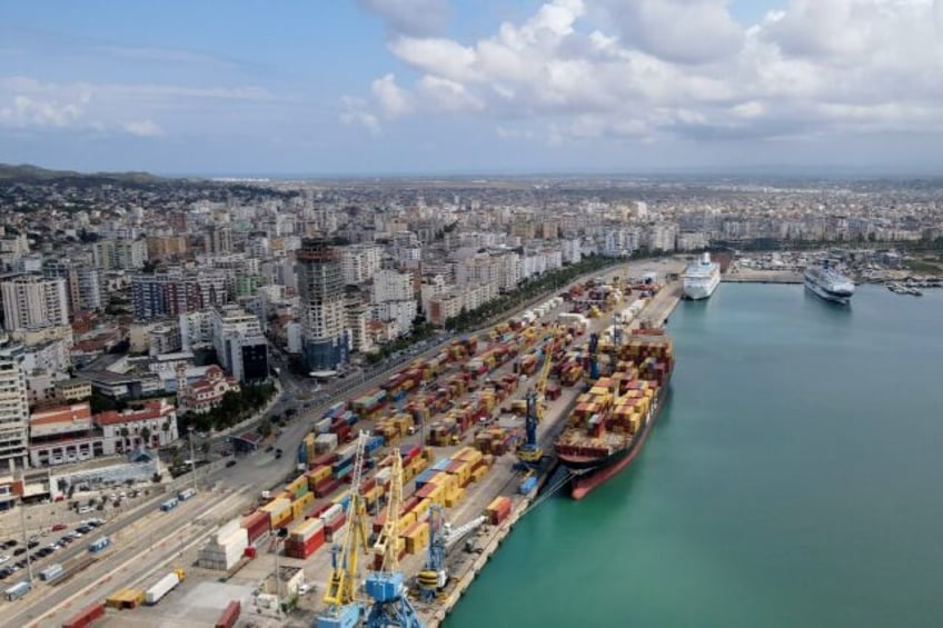 Aerial view of the port in Duress, Albania, the departure point for 102 containers alleged