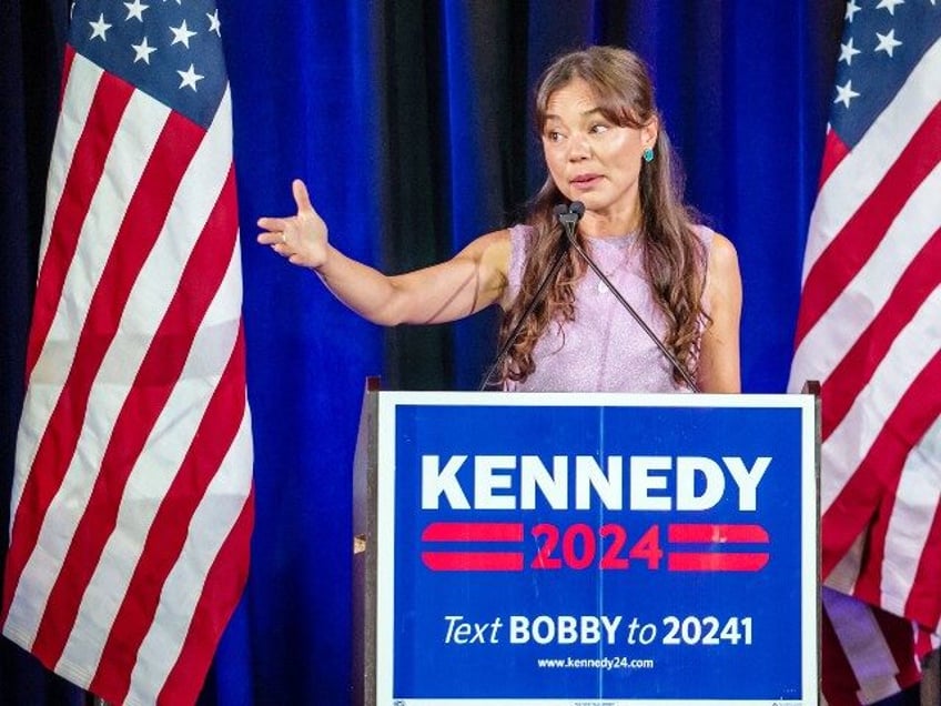 Vice Presidential candidate Nicole Shanahan speaks during a rally for Independent presiden