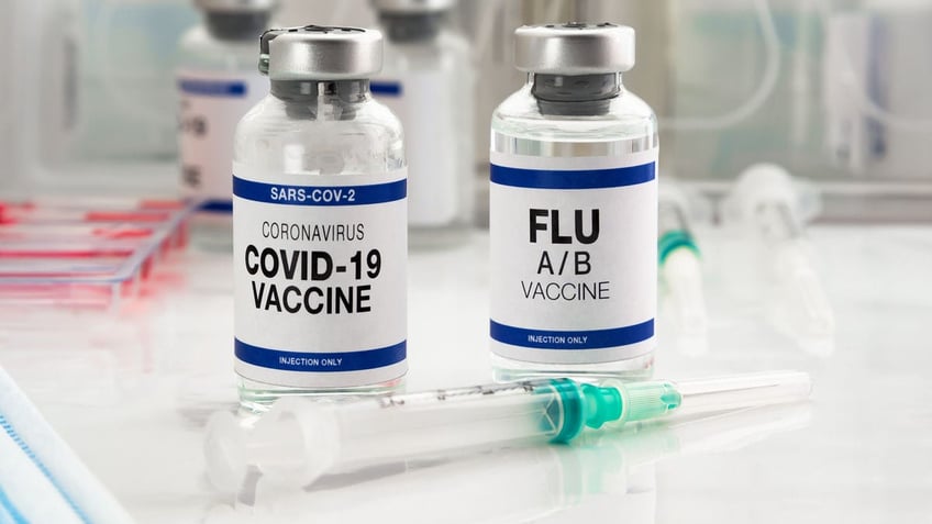 covid 19, flu vaccine viles shown in stock photo