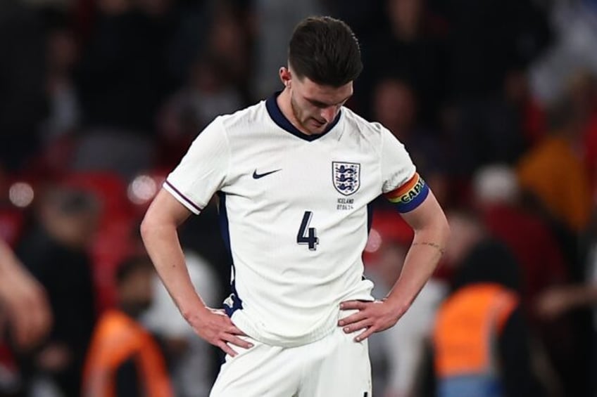 Declan Rice reacts to England's defeat against Iceland at Wembley