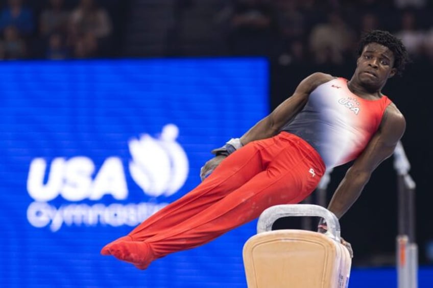 Frederick Richard competes on pommel horse at the US Olympic gymnastics trials