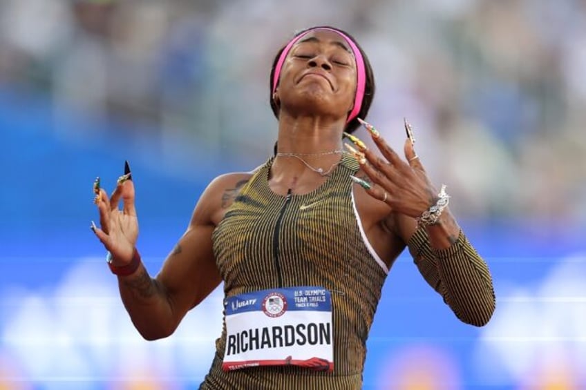 Sha'Carri Richardson reacts after winning the women's 100 meters at the US Olympic athleti