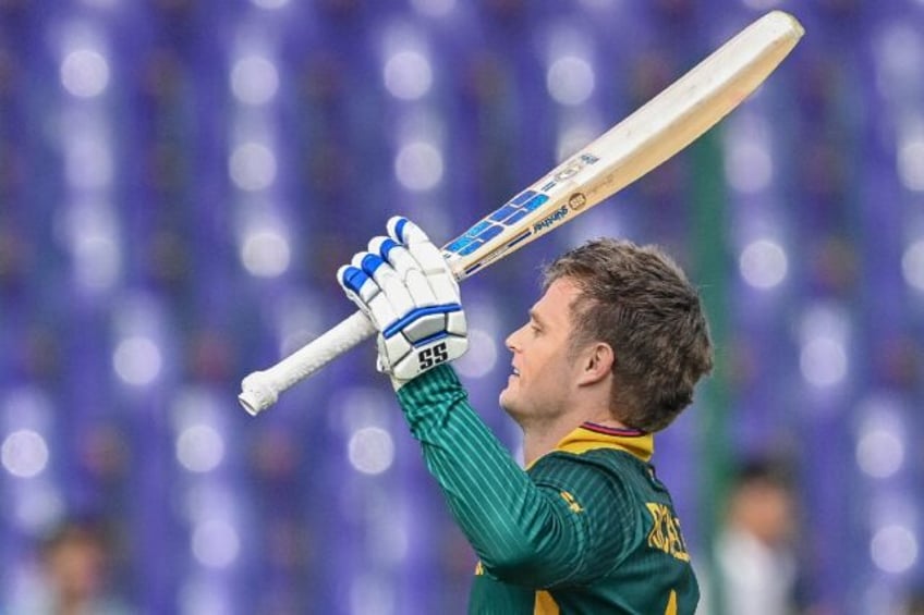 Century star: South Africa's Ryan Rickelton celebrates