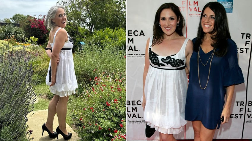 side by side of Ricki Lake 2024 and Ricki Lake 2007 in the same dress