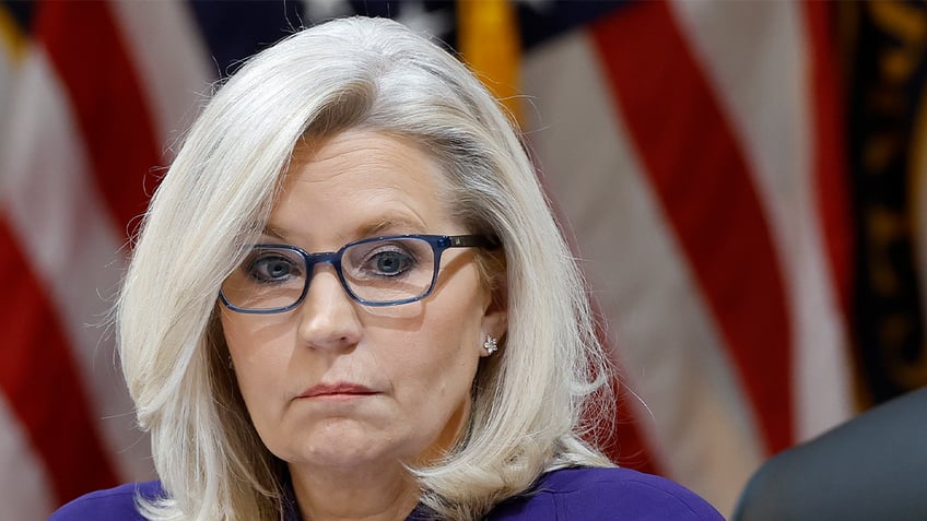 Liz Cheney looks towards camera 