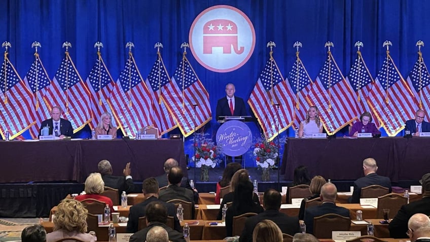 Republican National Committee chair Michael Whatley is unanimously re-elected, at the RNC's winter meeting, in Washington D.C. on Jan.17, 2025