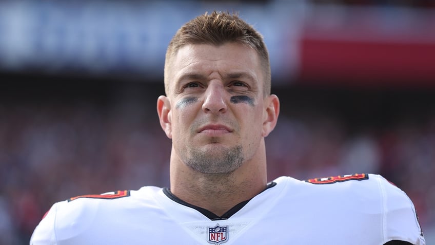 Rob Gronkowski looks on field