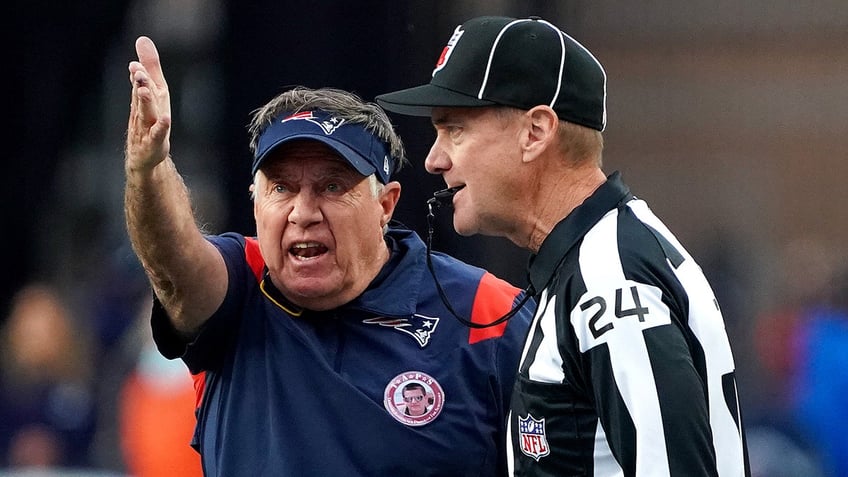 Bill Belichick yells at a ref