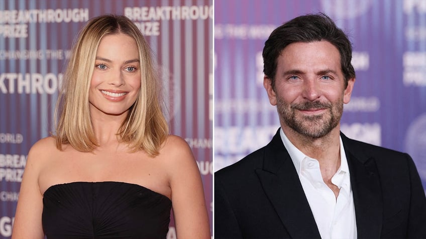 Side by side photos of Margot Robbie and Bradley Cooper