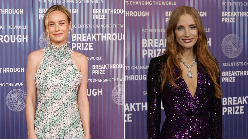 Side by side photos of Brie Larson and Jessica Chastain