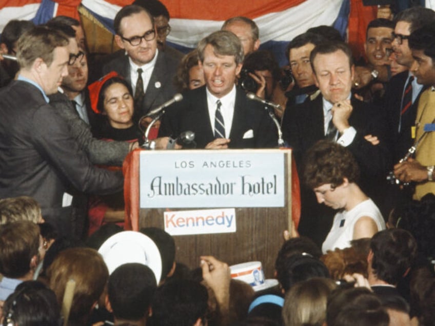 1968 CALIFORNIA PRIMARY: ASSASSINATION OF ROBERT F. KENNEDY -- Pictured: (l-r center) Wife