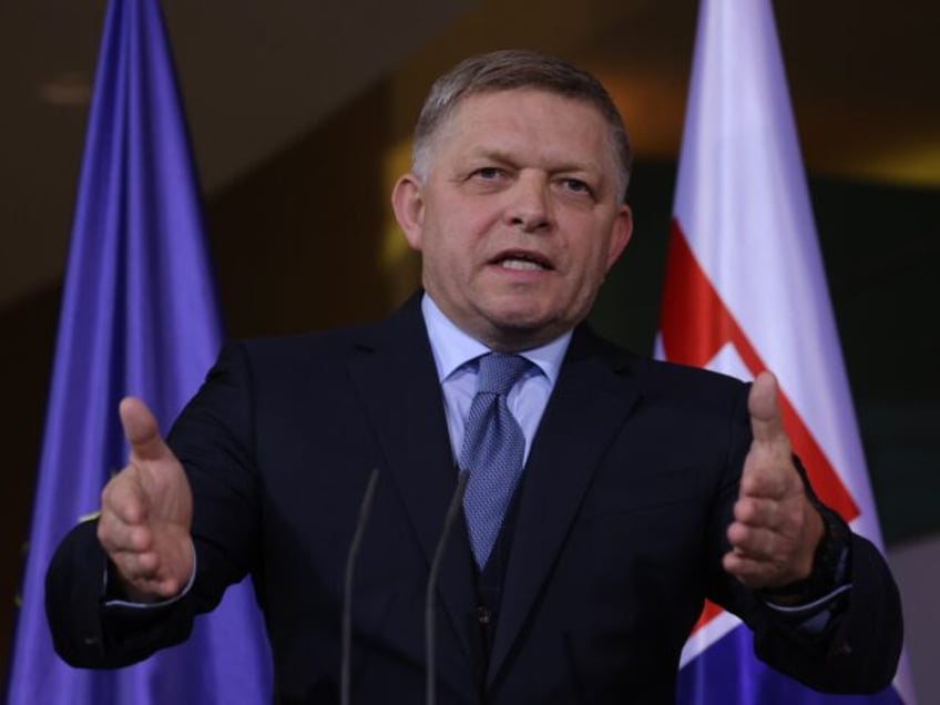 BERLIN, GERMANY - JANUARY 24: Slovak Prime Minister Robert Fico speaks to the media prior