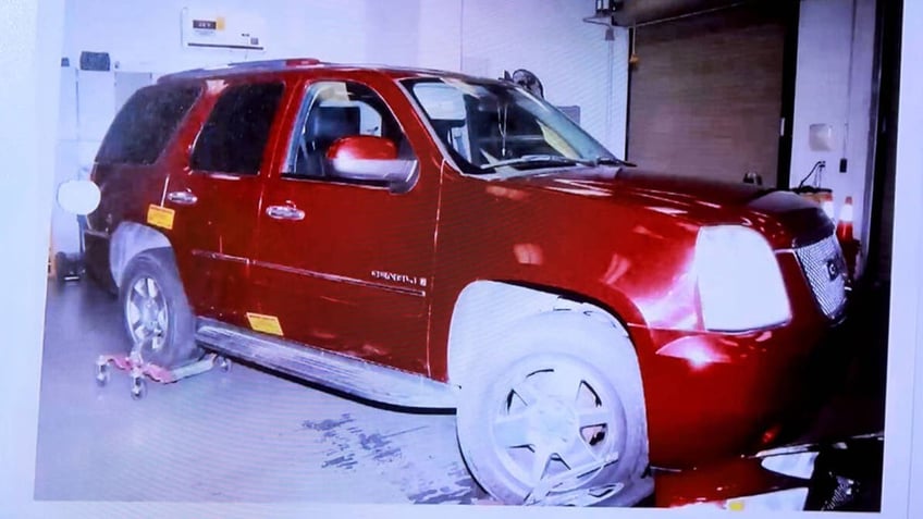 An evidence photo of Robert Telles' Yukon Denali at the trial