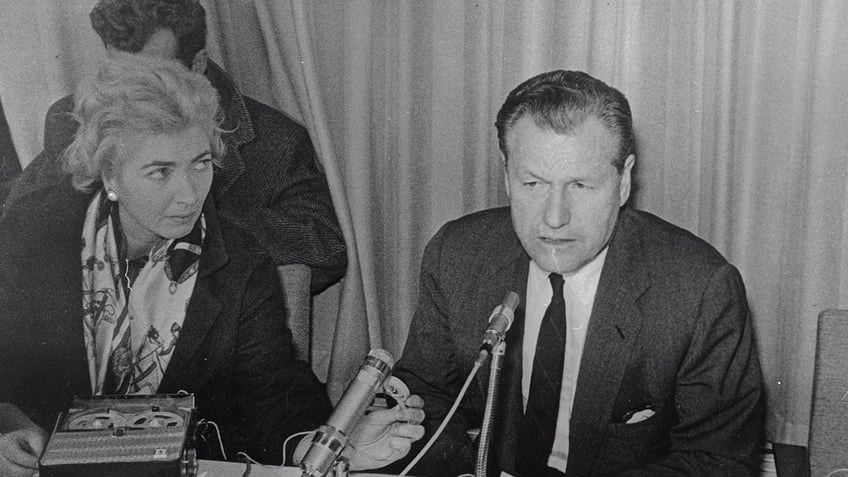 Nelson Rockefeller speaks to reporters