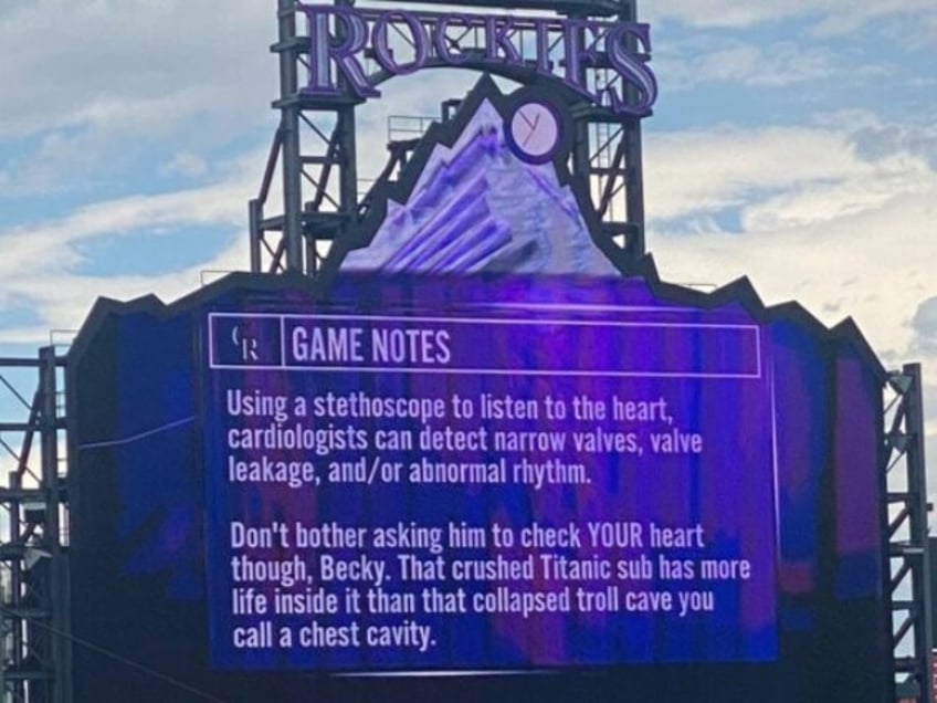 rockies scoreboard operator uses titanic sub disaster joke against someone named becky