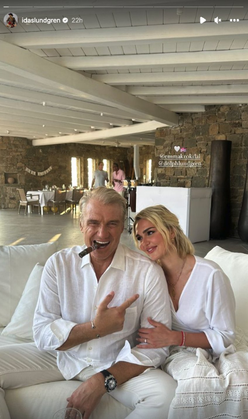 rocky star dolph lundgren 65 marries emma krokdal 27 at their mykonos villa time to celebrate love