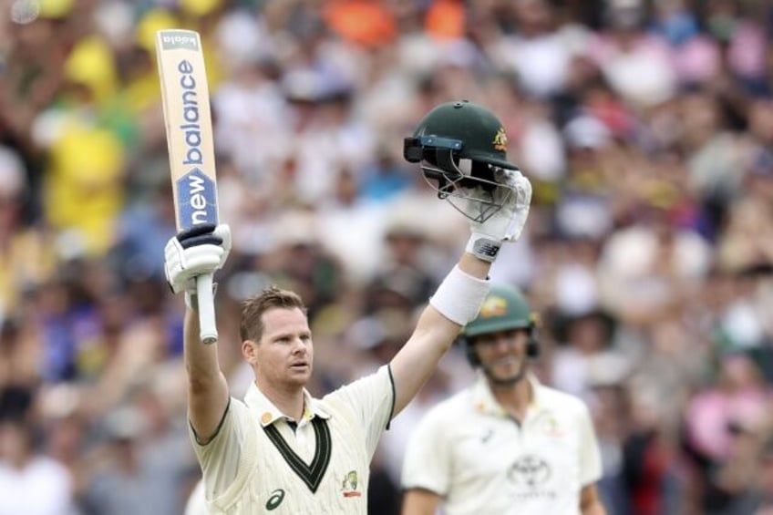 Australia's Steve Smith celebrates reaching his 34th Test century in the fourth Test again