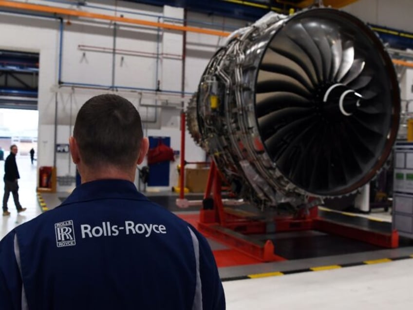 (FILES) This file picture taken on November 30, 2016 shows a Rolls Royce Trent XWB engine