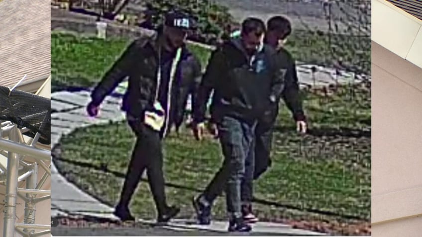 Three suspects are pictured on security footage provided by one of the victimized Montgomery County religious institutions to Fox 5 DC.