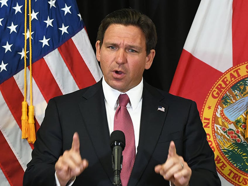 Florida Gov. Ron DeSantis speaks at a press conference in Sanford, Florida where he signed