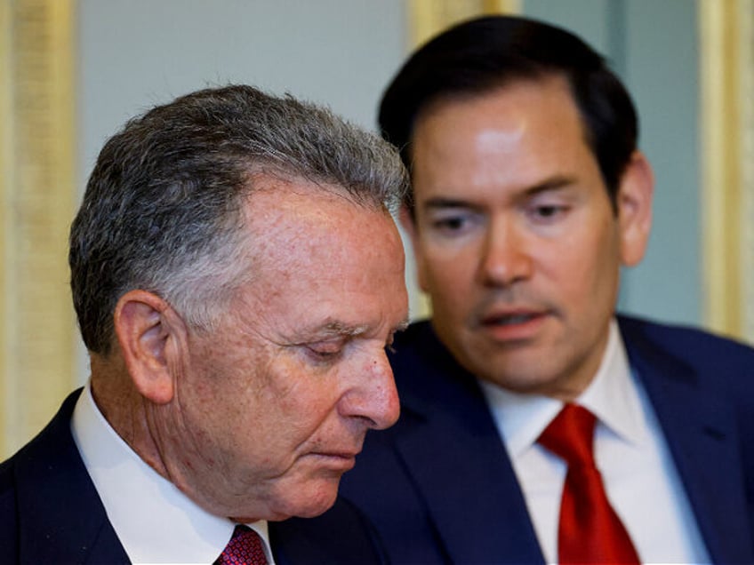 US Special Envoy Steve Witkoff (L) listens to US Secretary of State Marco Rubio during a d