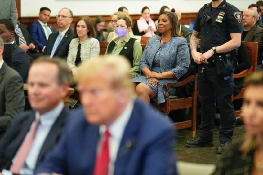 New York Attorney General Letitia James in court behind Donald Trump