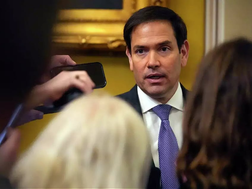 Sen. Marco Rubio, R-Fla., speaks with members of the media, Wednesday, Feb. 28, 2024, at the Capitol in Washington. Earlier Sen. Mitch McConnell announced that he'll step down as Senate Republican leader in November. (AP Photo/Mark Schiefelbein)