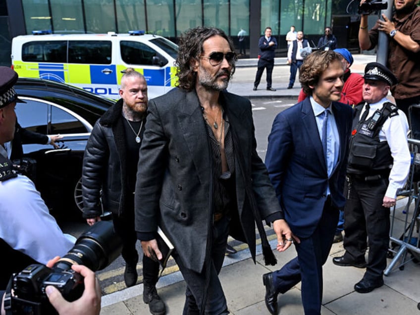 LONDON, ENGLAND - MAY 30: Russell Brand arrives at Southwark Crown Court on May 30, 2025 i