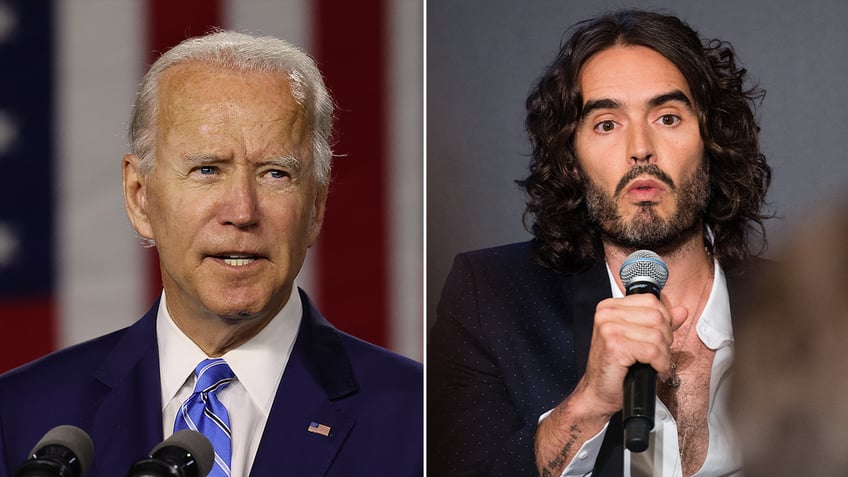 Joe Biden on the left, Russell Brand on the right