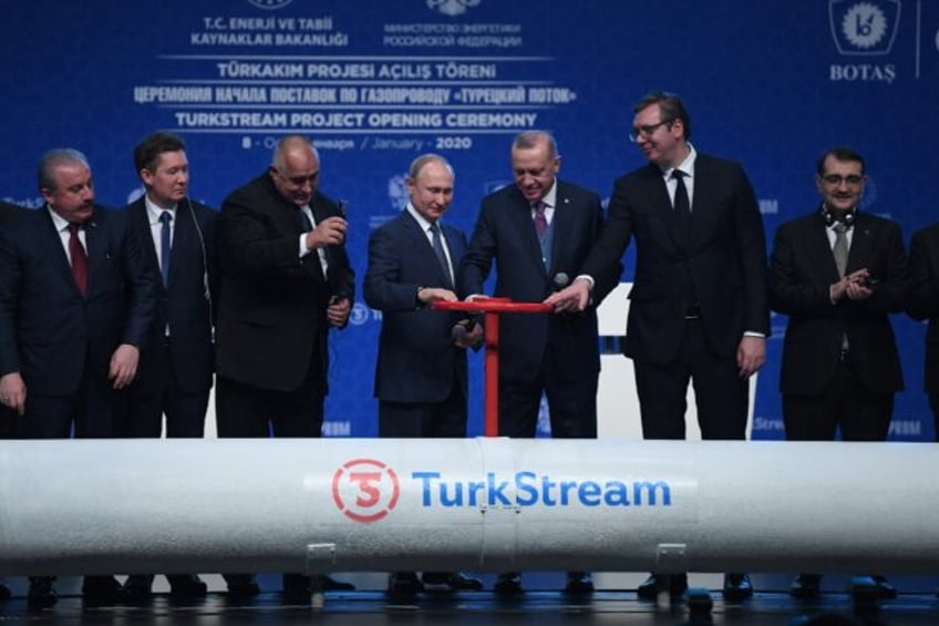 The presidents of Russia (C) and Turkey (3rd from R) inaugurated the TurkStream pipeline i