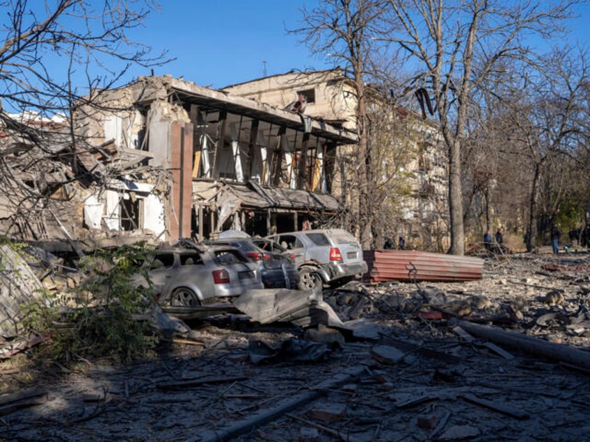 In this photo provided by the Ukrainian Emergency Services on Nov. 25, 2024, a building is