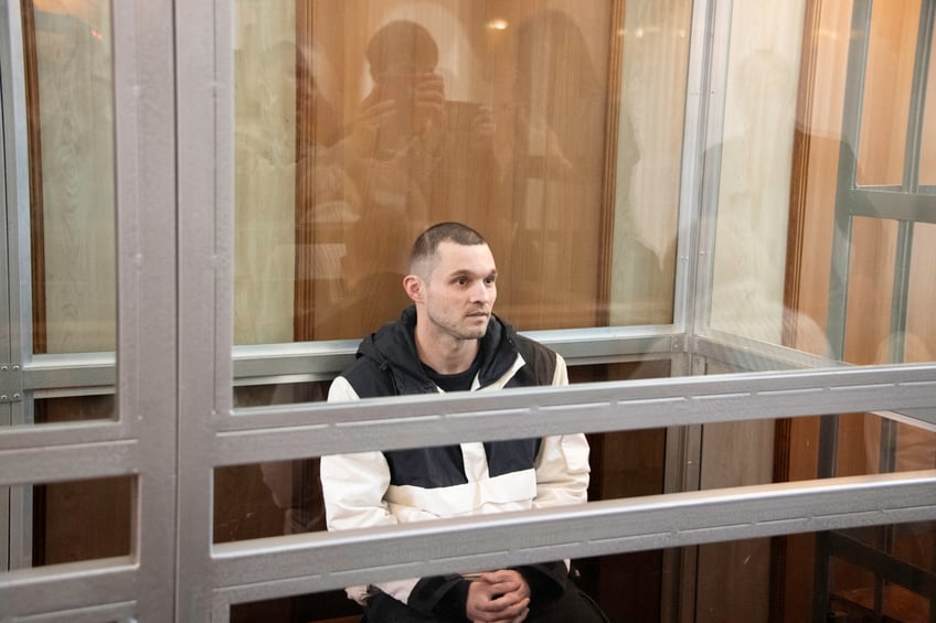 US Army soldier Gordon Black, who was detained on suspicion of theft, appears in court in the far eastern city of Vladivostok on June 6, 2024. (Photo by Pavel KOROLYOV / AFP) (Photo by PAVEL KOROLYOV/AFP via Getty Images)