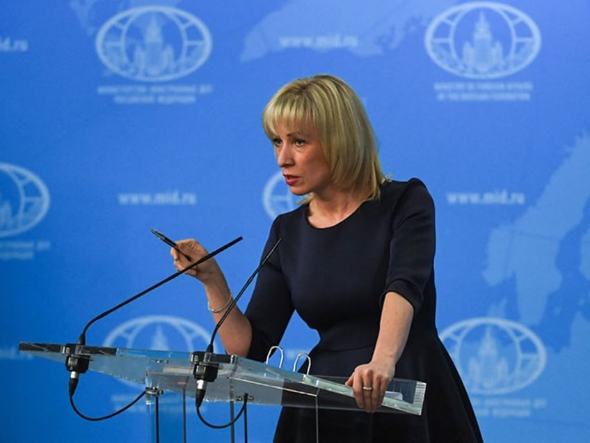 Russian Foreign Ministry spokeswoman Maria Zakharova speaks to the media in Moscow on March 29, 2018. / AFP PHOTO / Yuri KADOBNOV (Photo credit should read YURI KADOBNOV/AFP via Getty Images)