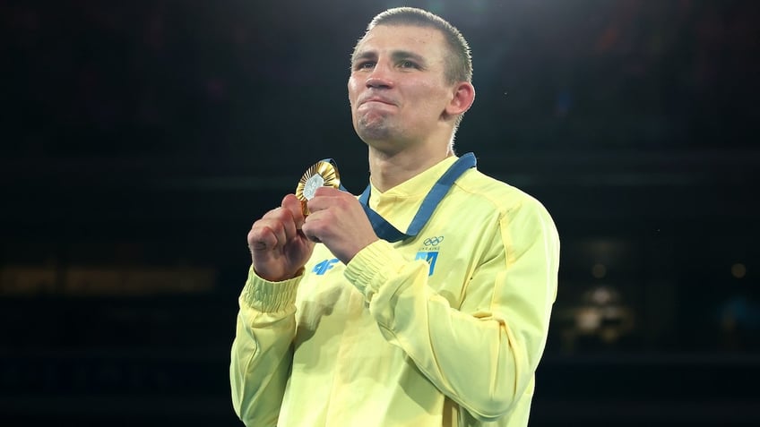 Gold Medalist Oleksandr Khyzhniak of Team Ukraine.