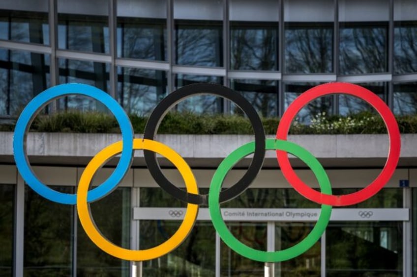 The Olympic rings are seen outside the headquarters of the International Olympic Committee