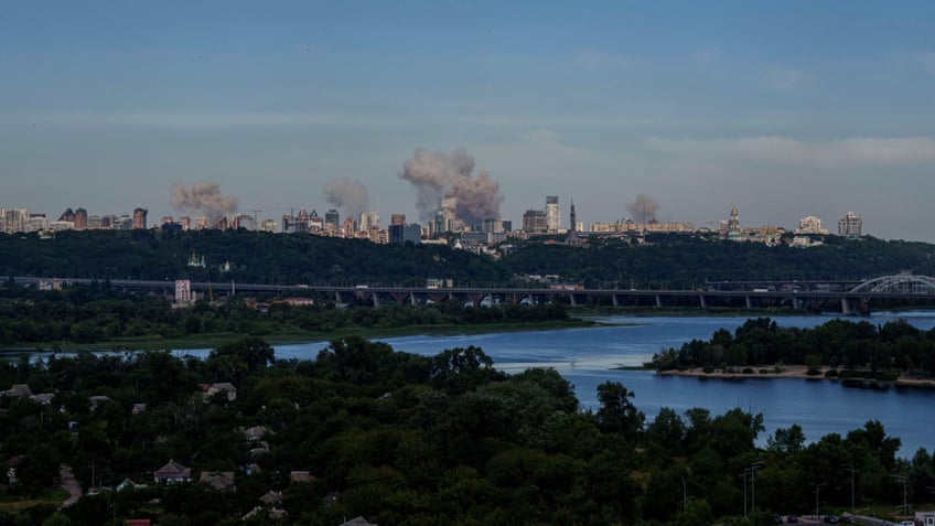 Smoke rises above Kyiv