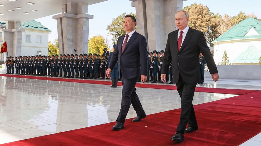 russian president putin arrives in kyrgyzstan on rare trip abroad