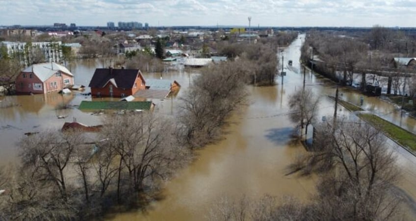 An aerial view shows the flood-hit city of Orenburg