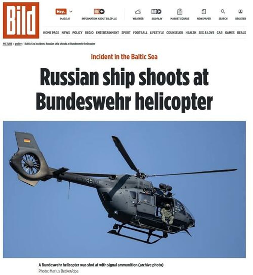 russian ship fires warning shots at german military helicopter in baltic sea