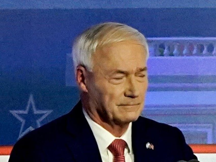 Asa Hutchinson, former governor of Arkansas and 2024 Republican presidential candidate, during the Republican primary presidential debate hosted by Fox News in Milwaukee, Wisconsin, US, on Wednesday, Aug. 23, 2023. .(Al Drago/Bloomberg via Getty)