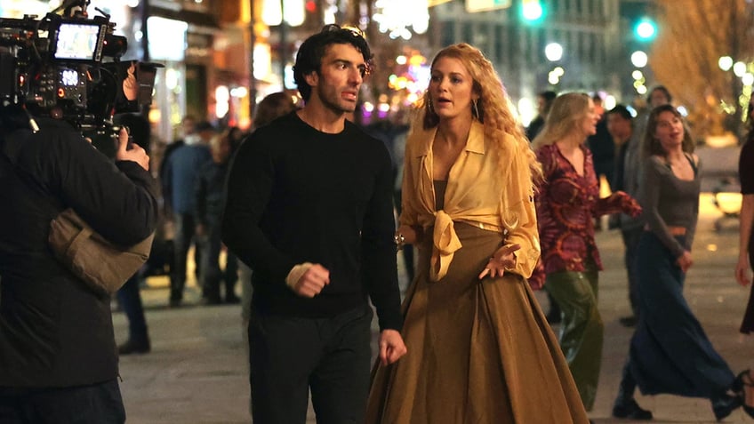 Justin Baldoni and Blake Lively on the set of "It Ends With Us"