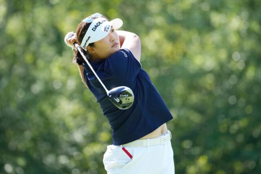 Leader Ryu Hae-ran of South Korea plays her shot from the 15th tee at the FM Championship