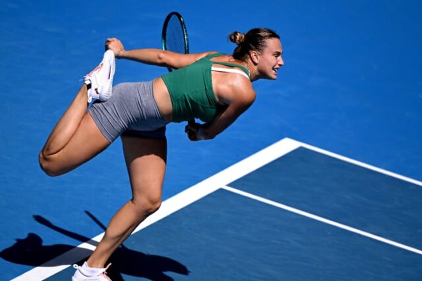 Aryna Sabalenka serves during a practice session in Melbourne Friday ahead of the Australi