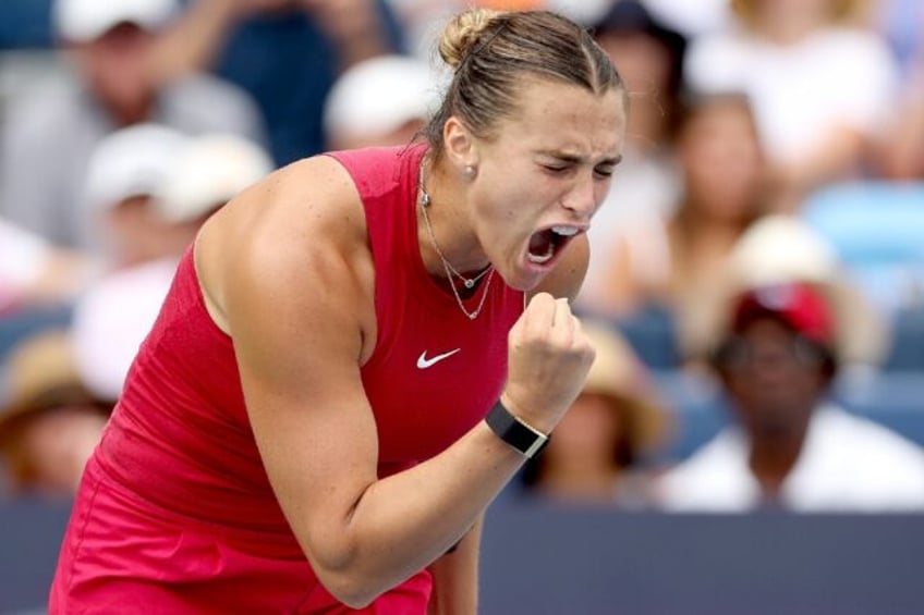 Third-ranked Aryna Sabalenka of Belarus celebrated winning match point against top-ranked