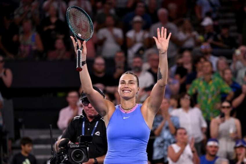 Aryna Sabalenka celebrates defeating Russia's Polina Kudermetova in the Brisbane singles f